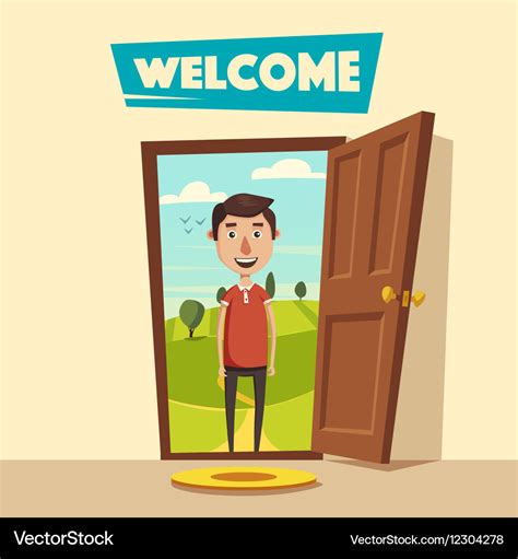 Open door welcome cartoon Royalty Free Vector Image