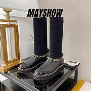 Chanel Black Knit with Chain High Boots - MayShow
