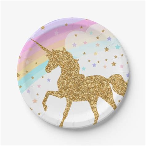 Unicorn Paper Plates, Pink & Gold, Party Paper Plate | Zazzle.com