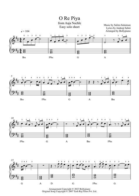 O Re Piya Easy Solo Sheet Music PDF | Aaja Nachle | >99% Accurate Piano ...