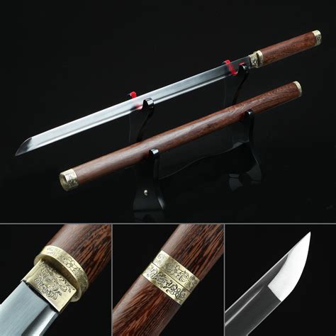 Fully Handmade Chrysanthemum Chinese Tang Straight Sword Tang Dao With Brown Wooden Scabbard ...