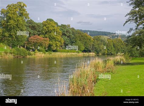 The river Tweed at Peebles, Borders Region, Scotland, September, 2009 ...