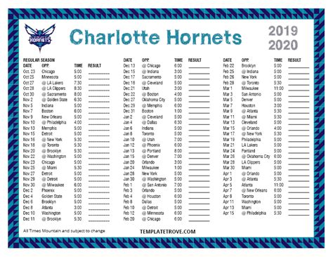 Printable 2019-2020 Charlotte Hornets Schedule