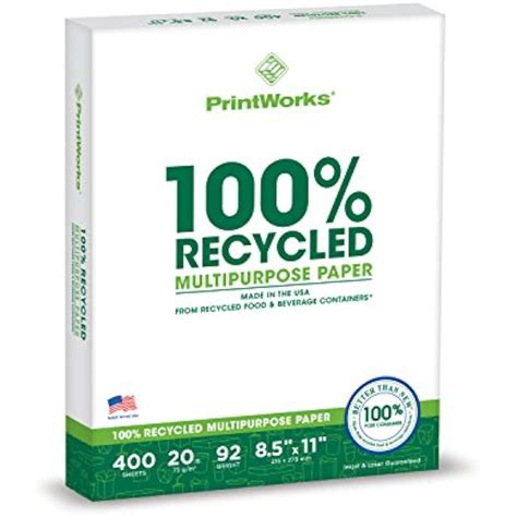 Printworks 100 Percent Recycled Multipurpose Paper, 20 Pound, 92 Bright, 8.5 x 90146000187 | eBay