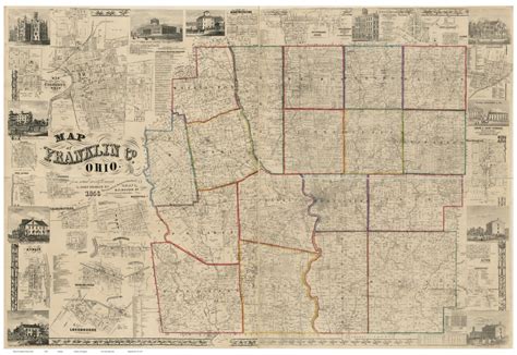 Franklin County Ohio 1856 Wall Map Reprint with by Oldmap