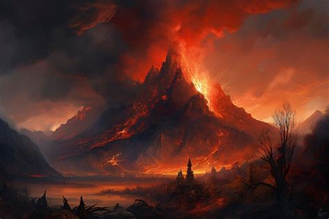 Premium AI Image | Concept art illustration of Mordor land Mount Doom ...