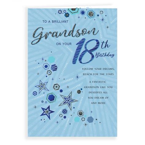 Cards Direct | Birthday Card Age 18 Grandson, Stars & Hexagons