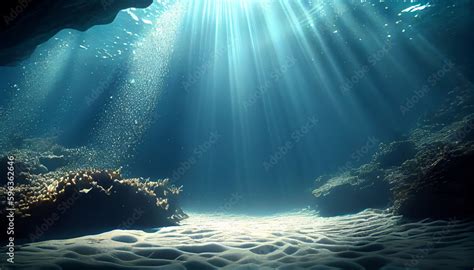 Underwater background deep blue sea and beautiful sun ray under sea. Ai generated image ...