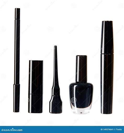 Black Mascara, Nail Polish and Lipstick, Eye Makeup Brush Stock Image - Image of macro, isolated ...