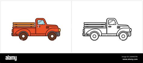 Retro red pickup truck coloring page for kids Stock Vector Image & Art - Alamy