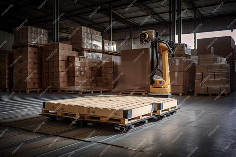 Premium AI Image | Palletizing robot autonomously loading goods onto pallets in warehouse ...