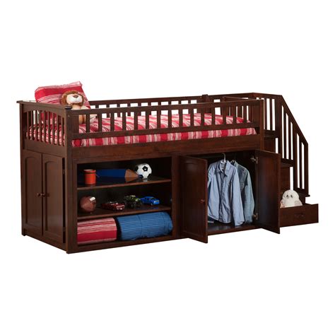 Captains Twin Loft Bed - Antique Walnut AB62104 - Platform Beds Online - #AB62104