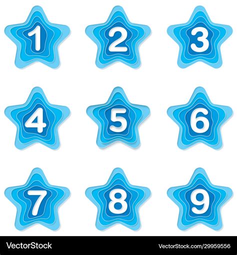 Set blue star bullet points 1 to 9 Royalty Free Vector Image