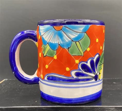 MEXICAN TALAVERA POTTERY Coffee Cup Mug Hand Painted Floral Vibrant ...