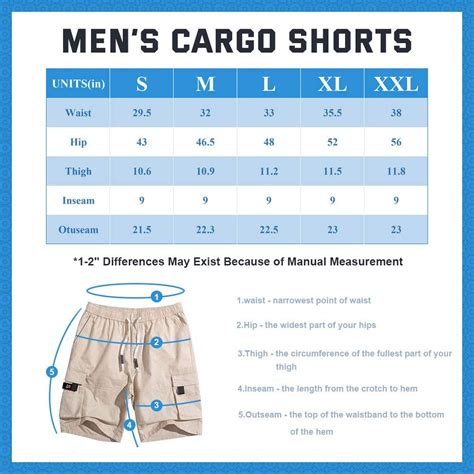 cargo shorts sizes