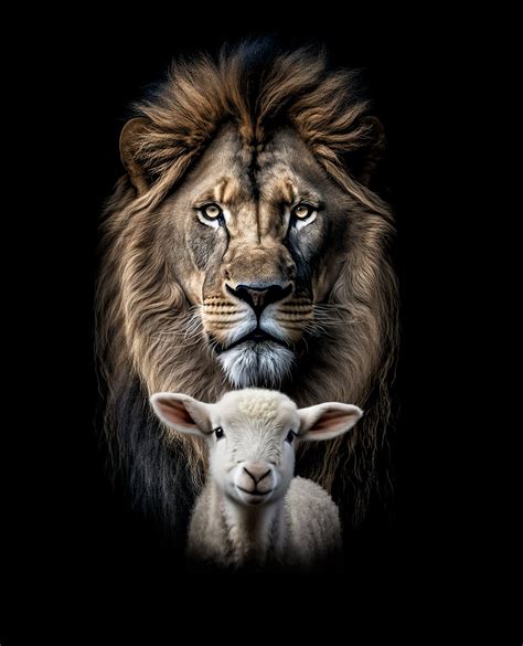 Lion and the Lamb, Black Background DIGITAL DOWNLOAD, Lion, Lamb ...