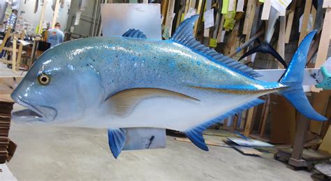 Bluefin Trevally Fish Replica, mounted spearfish