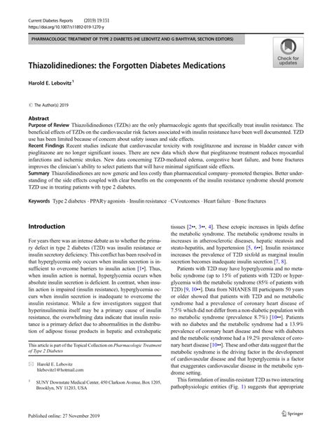 (PDF) Thiazolidinediones: the Forgotten Diabetes Medications