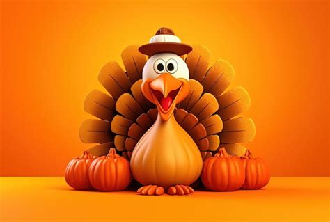 Premium Photo | Animated thanksgiving turkey with pumpkin on orange ...