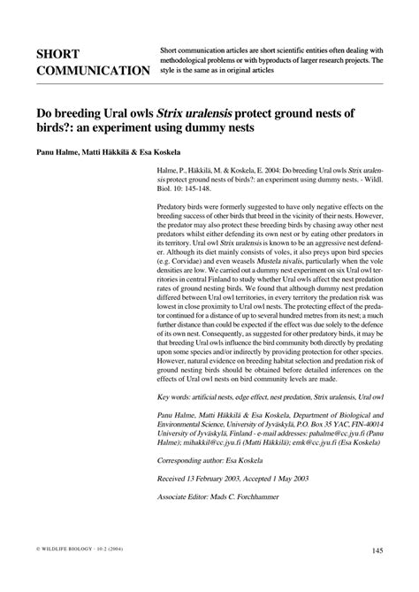 (PDF) Do breeding Ural owls Strix uralensis protect ground nests of ...