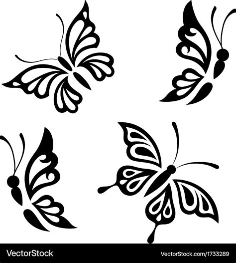 Collection black and white butterflies Royalty Free Vector