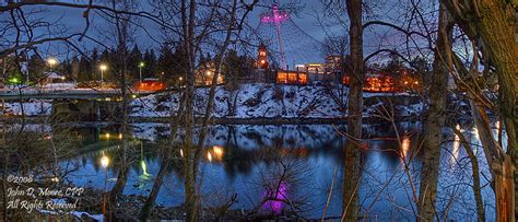 Winter in Spokane's Riverfront Park. Night photos, Spokane, Washington