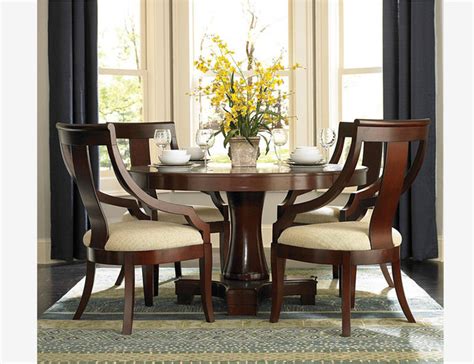 5 PC Traditional Cherry Wood Round Dining Set Table Chairs Fabric ...