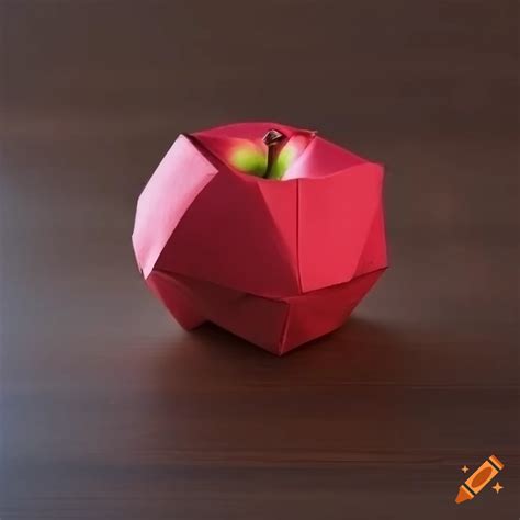 Pair of red apples made of origami on a dark wood table on Craiyon