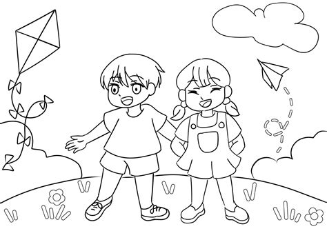 coloring book illustration of children playing in the park 25479396 ...