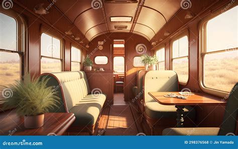 Interior of a Vintage Train Carriage. 3D Rendering Stock Illustration - Illustration of railroad ...