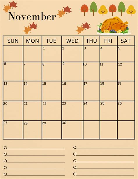 Thanksgiving Menu November Calander Editable Printable - Etsy