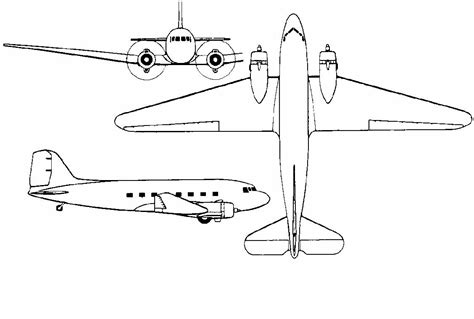 3 View Drawings for a Douglas DC-3