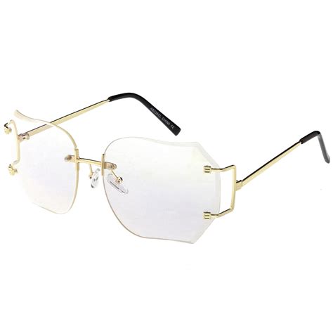 Oversize Rimless Square Glasses Slim Metal Beveled Clear Lens C433 - zeroUV