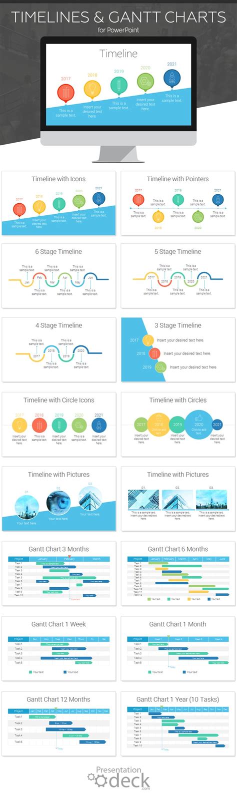 Timelines and Gantt Charts for PowerPoint - PresentationDeck.com | Presentation design, Gantt ...