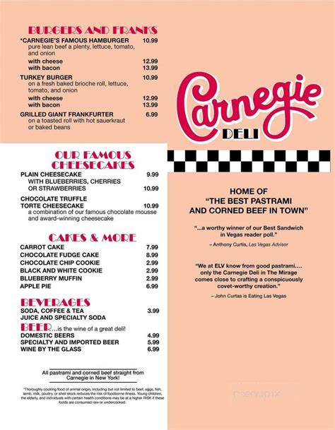 Menu of Carnegie Deli in Las Vegas, NV 89109