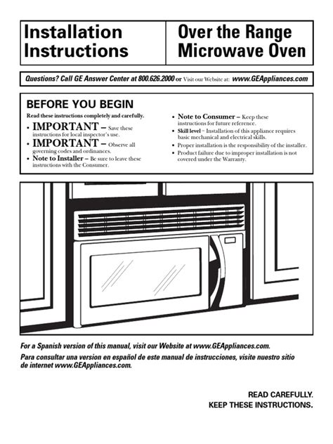 Installation Over The Range Instructions Microwave Oven: Before You ...