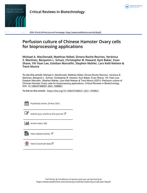 (PDF) Perfusion culture of Chinese Hamster Ovary cells for ...