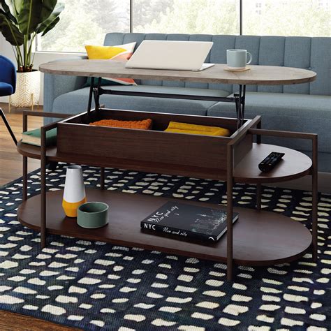 oval lift top coffee table with ample storage dark espresso finish cheap storage furniture ...