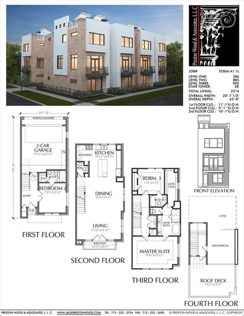 3 1/2 Story Townhouse Plan E2066 A1.1 | Townhouse designs, Town house floor plan, Home design ...