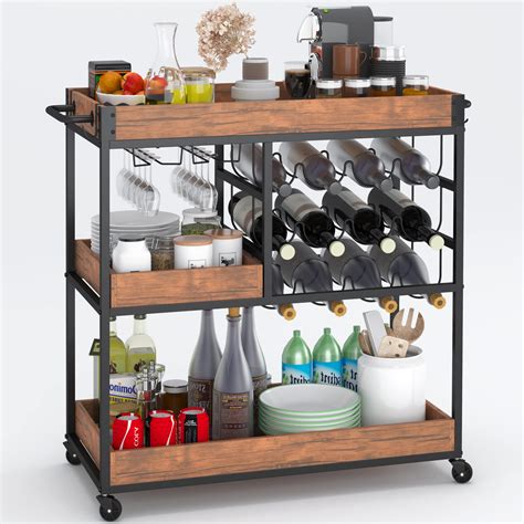 Buy Industrial Bar Cart Kitchen Bar&Serving Cart for Home with Wheels 3 ...