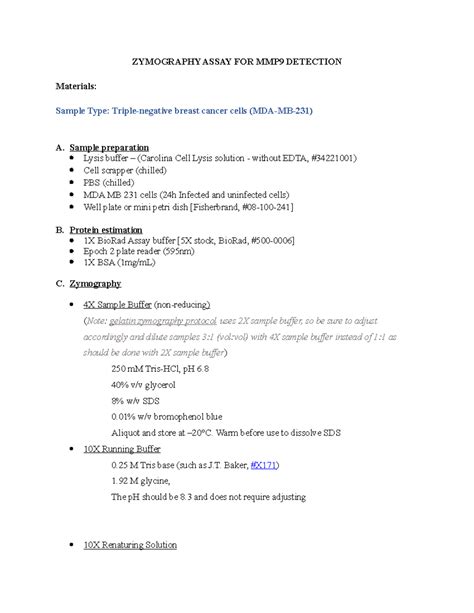 Zymography protocol - MMP9 - ZYMOGRAPHY ASSAY FOR MMP9 DETECTION ...