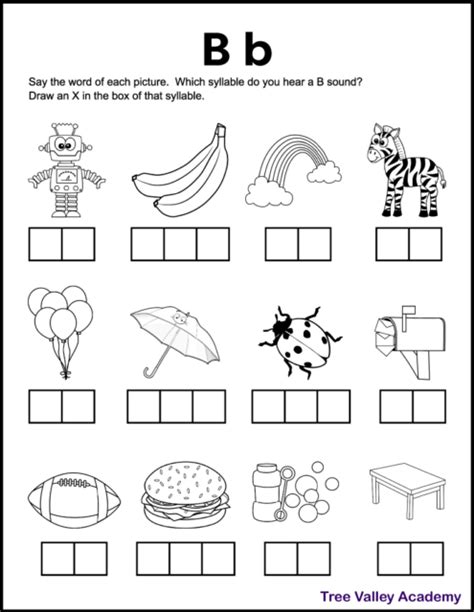 Letter B Sound Phonics Worksheets - Tree Valley Academy