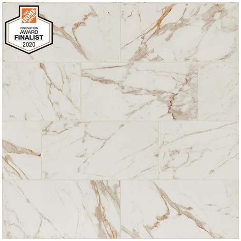 Reviews for Daltile QuicTile 12 in. x 24 in. Calacatta Marble Polished ...