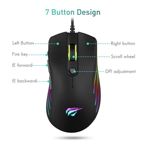 HAVIT 6400 DPI RGB Gaming Mouse, 7 Programmable Buttons, Comfortable ...