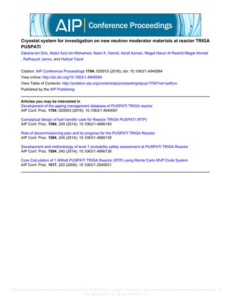 (PDF) Cryostat system for investigation on new neutron moderator materials at reactor TRIGA PUSPATI