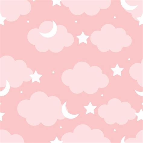 pink and white stars and clouds wallpaper with the moon in the sky ...