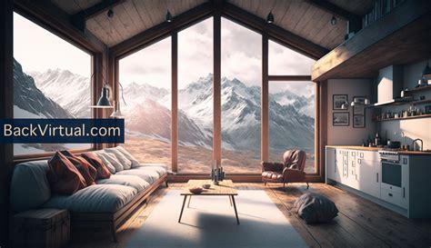 Zoom Virtual Background, Mountain Spacious Cabin Modern With Snowy ...