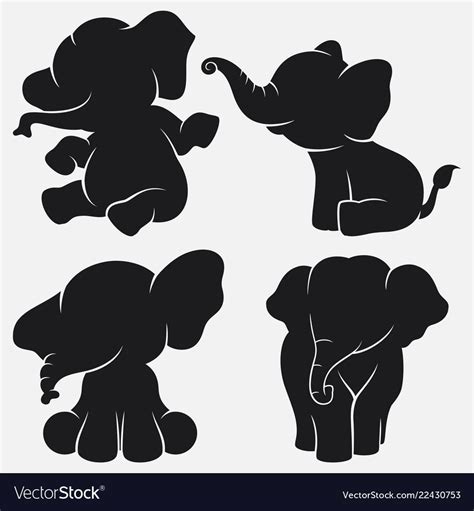 Set of elephant silhouettes cartoon with different vector image on VectorStock | Elephant ...