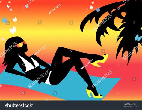 Silhouette Girl On Beach Stock Vector (Royalty Free) 4128325 | Shutterstock