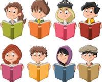 Cute Cartoon Students Children Reading Books Illustration 73548587 - Megapixl